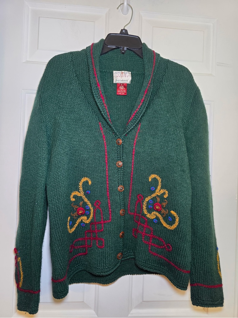 Vintage Susan Bristol Embroidered Cardigan Wool Floral Celtic Large ASO Phoebe - Picture 1 of 12